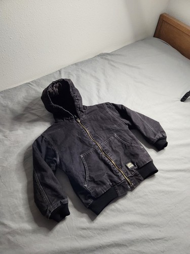 Vintage Berne Quilted Lined Canvas Jacket Youth Size Small Black Hooded Full Zip - Picture 2 of 8