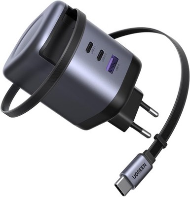 UGREEN 100W USB C Ladegerät 4-Port mit Einziehbarem Kabel für Laptop, iPhone,