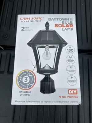 GAMA SONIC Baytown II Solar Bulb Lamp Black Outdoor LED Landscape Light New