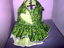 Free Ship handmade dog dress small pet puppy outfit green warm