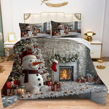 Queen Christmas Comforter Set 3D Snowmen  Tree with Pillowcases