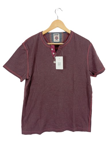 Superdry T-Shirt Henley Uomo Rosso Melange Cotone con Logo (INT M, INT XXL)