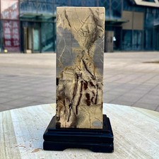 3.28LB Four sided pillar Chinese Dendritic Limestone Picture Stone Guohua - Rare