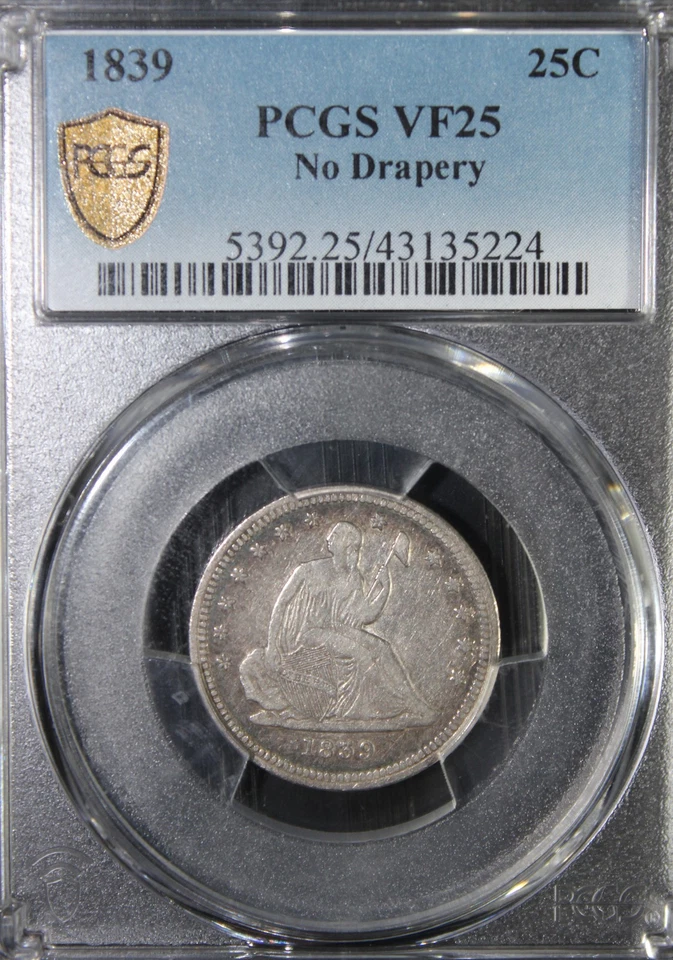 1839 VF25 Seated Quarter No Drapery PCGS 43135224 - Image 3 of 4