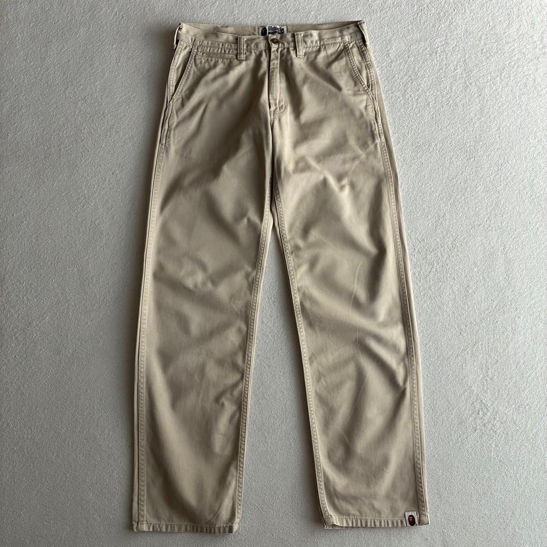 A BATHING APE Cotton Chino Pants Straight Beige S Waist 76cm BA0226212
