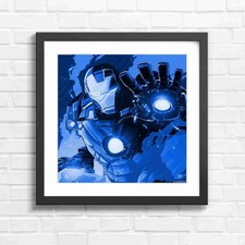 Bold Iron Man Repulsor Blast Hero Blue Framed Wall Art Print Large Picture Home