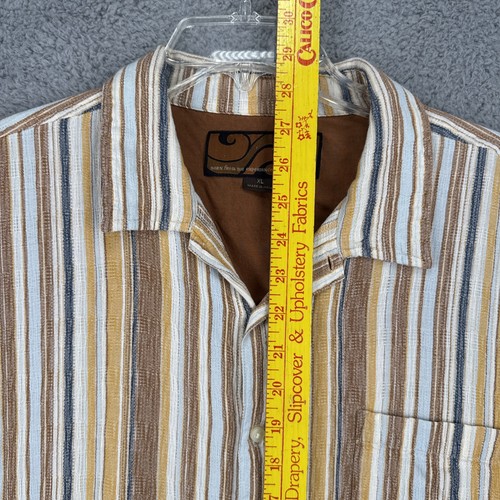 Prana Shirt Mens XL Mustard Blue Brown Cotton Striped S/S Button Up VTG - Picture 4 of 9