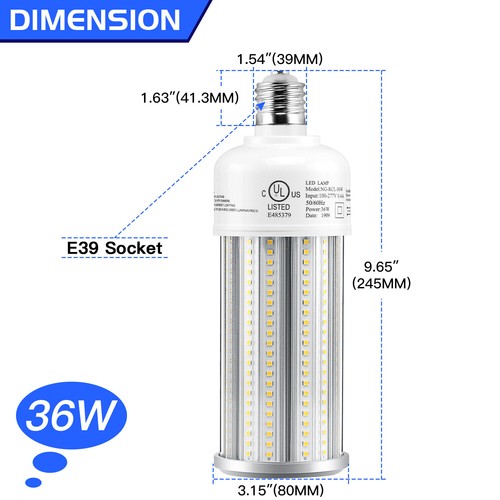 (6 Pack) LED Corn Bulb 6000K Cool White E26/E39 Standard Base 36Watt Parking Lot - Picture 2 of 17