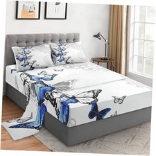 Size 3 Pcs Bed Fitted Sheet Set with 14" Deep Pocket, Twin Butterfly Mandala