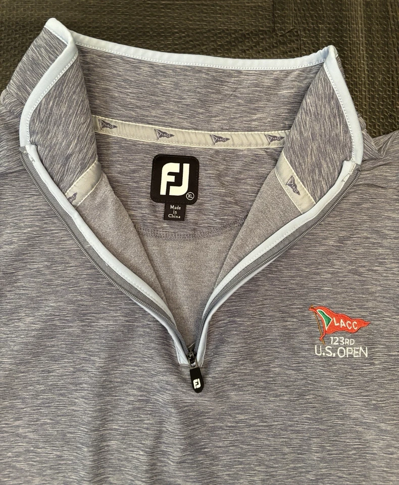 Pullover FootJoy Hombre XL Gris 1/4 Cremallera 123º US Open LACC Los Angeles Country Club Foto 4 de 4