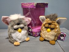 Vtg 1998 Furby Lot of 2 Box Leopard Works Church Mouse Parts As Is Repair.