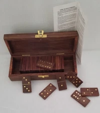 Wooden Brass Inlay Dominoes With Case/Latch 
