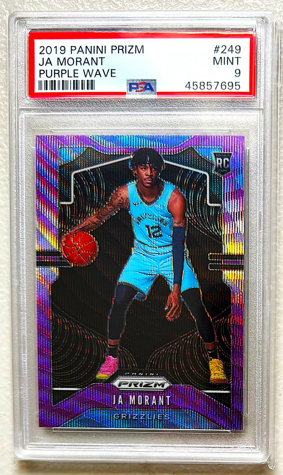 PSA 9 MINT 2019-20 Prizm JA MORANT Purple Wave Rookie RC #249 GRIZZLIES