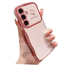  for Galaxy S25 Case for Women Girls, Luxury Cute Wave Frame Curly Shape with 