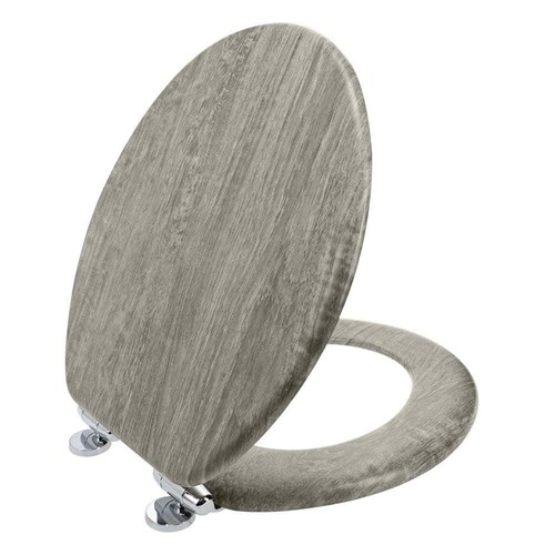Distressed Closed Front Toilet Seat Round Gray Wood Hardware Hinge Lid Included - Picture 2 of 11