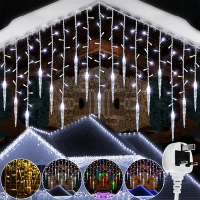 Christmas LED Icicle Falling Rain Fairy String Lights Memory 8Mode Outdoor Party