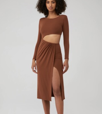 astr the label brown dress Astr the Label Maeryn Dress- Taupe Brown Leopard XS main image 1