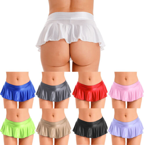 Sexy Para mujeres Mini Falda Brillante Wetlook Brillante Patinadora Baile Fiesta Falda Prendas para club nocturno + - Imagen 1 de 21