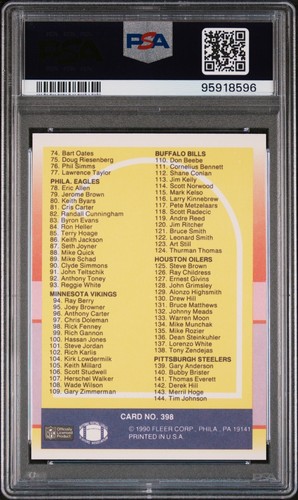 1990 Fleer #398 Checklist 1-144 PSA 10 GEM MINT POP 3 ERROR - Bild 2 von 2