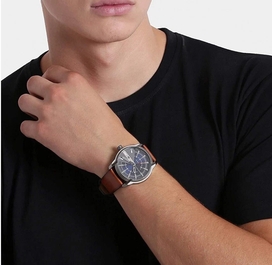 NWT DIESEL Men's Armbar Three-Hand Date Brown Leather Watch DZ1784; 100% Auth.