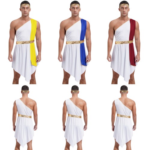 Men Dress Up Roman Dresses With Headband Ancient Toga Cosplay Robe Mythology - Afbeelding 1 van 27