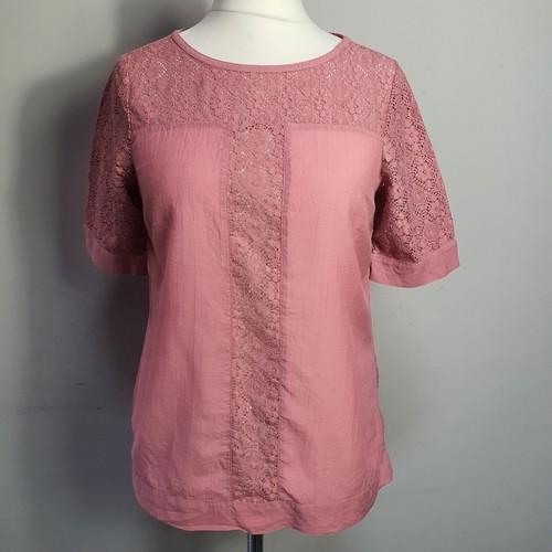 WHITE STUFF rosa Bluse Hängerchen T-Shirt Oversize Tunika Top Spitze Gr. 12