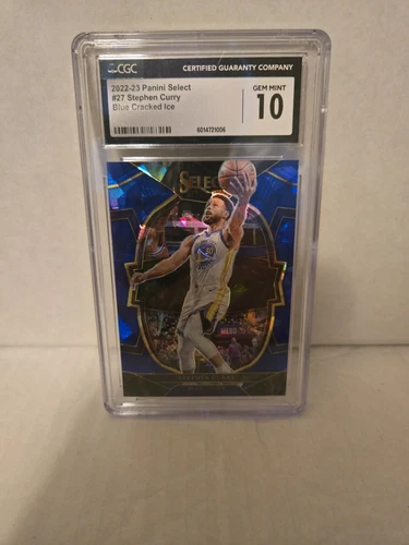 2022-23 Panini Select Concourse Blue Cracked Ice Prizm #27 Stephen Curry CGC 10