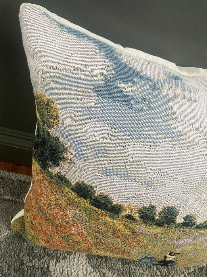 Hines of Oxford “Monet Poppyfield” 18” sq. Almohada tapiz espalda terciopelo marfil Foto 4 de 4