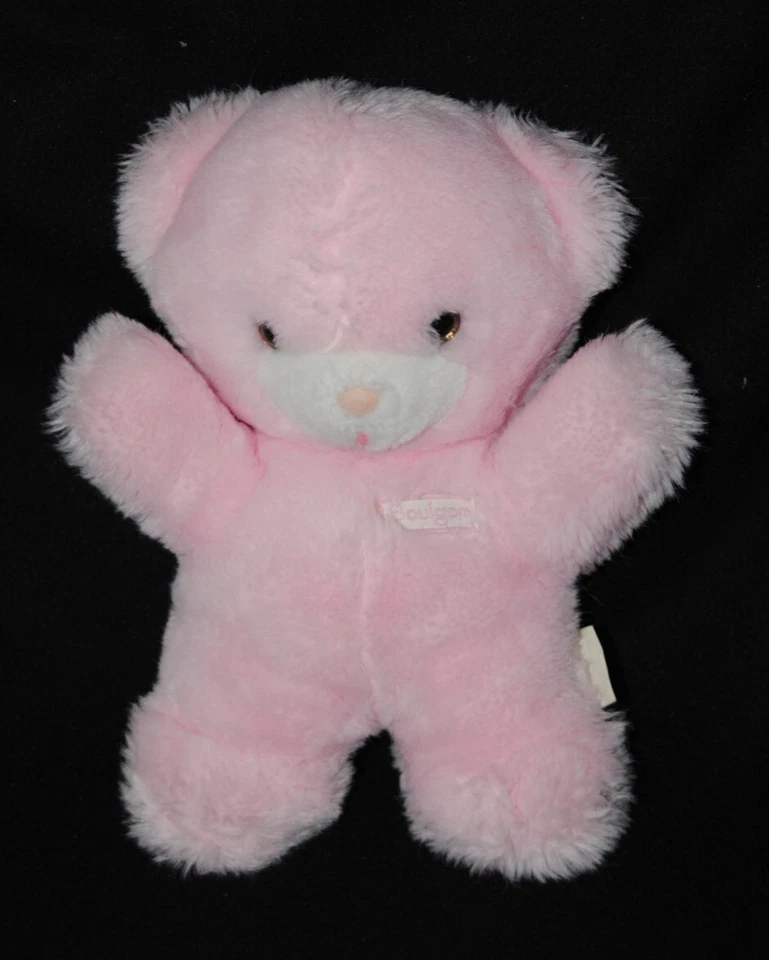 🐻Peluche BOULGOM doudou ours rose blanc yeux nez durs hochet grelot 24 cm TTBE - Photo 1/1