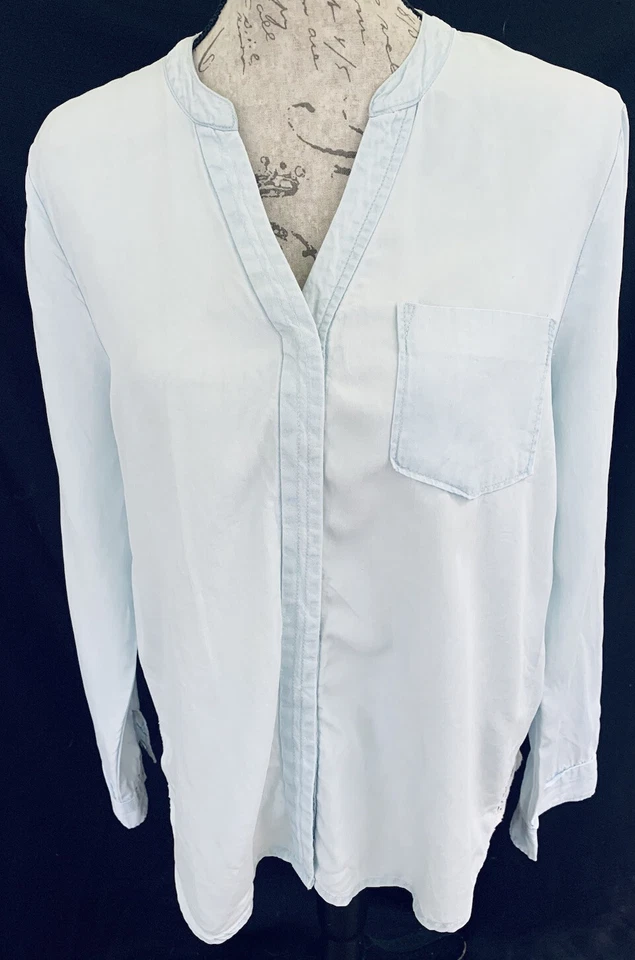 Earl Jeans PL Top Para Mujer Cambray Encaje Botones a Presión Bolsillo LS Foto 2 de 4