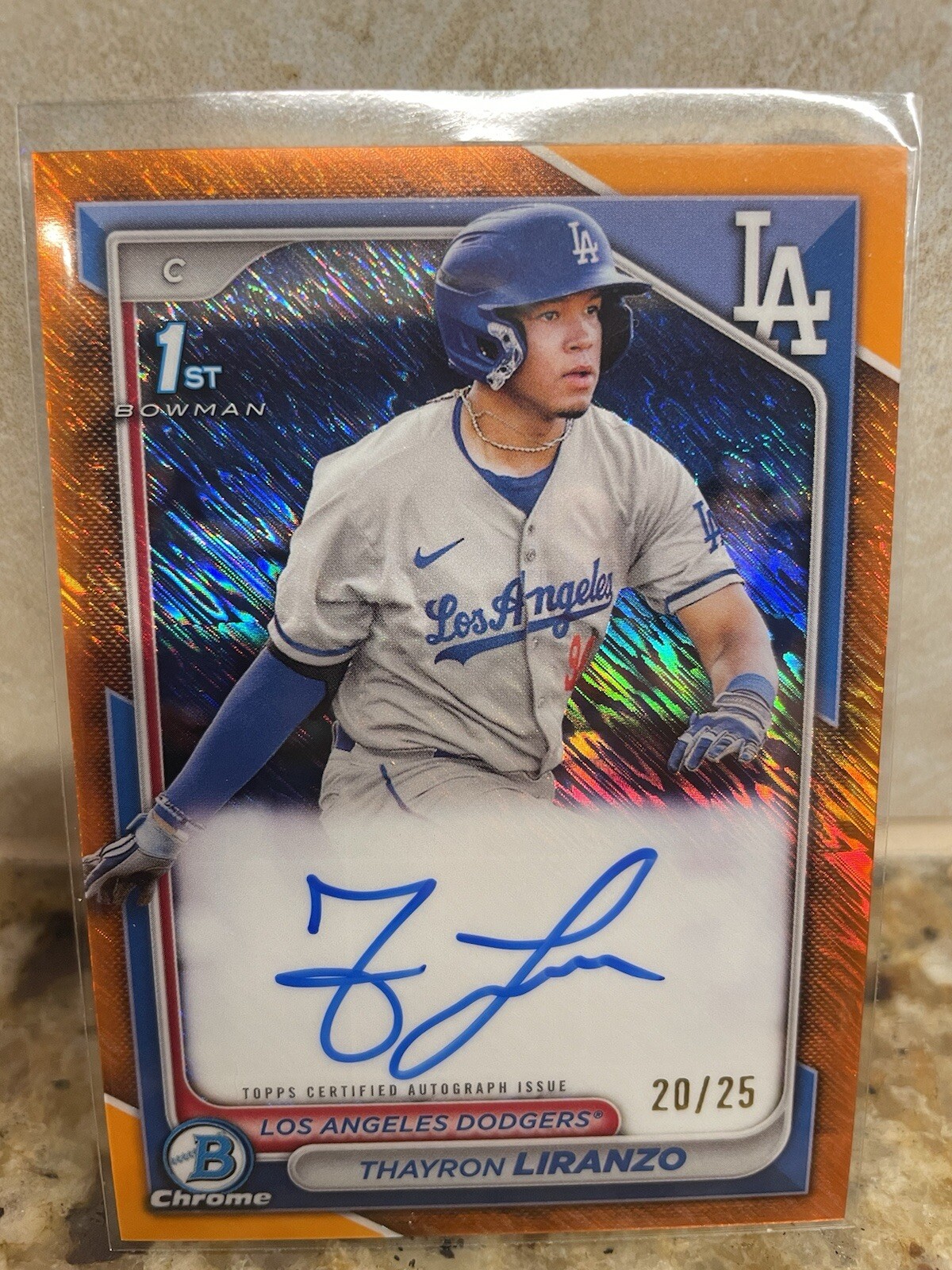 2024 Bowman Chrome 1st Bowman Thayron Liranzo Orange Shimmer Refractor /25