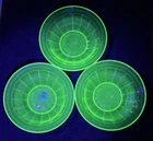 Set of 3 Federal Uranium Glass Berry Bowls