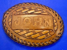 Custom Name JOHN Hand Stitched Embossed Leather Vintage Belt Buckle
