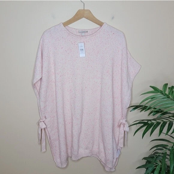 NWT LOFT | Pink Speckled Poncho Sweater with Side Ties, size medium/large M/L