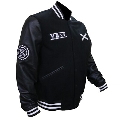 Men's The Weeknd XO Bomber Jacket Black Wool Faux leather
