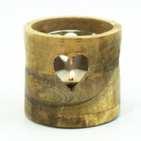 Kerzenhalter Herz Mangoholz 9 Cm Tischdeko, Unikate, Massives Holz Windlicht
