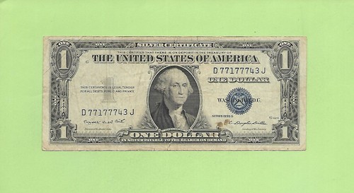 1935G $1 SILVER CERTIFICATE D 7717 7743 J .... WITH MOTTO POKER 5-7's