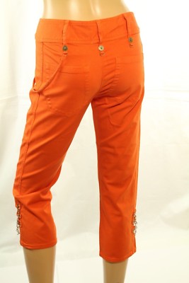 Roberta Scarpa Women's Orange Stretch Capri Denim Pants Size 8