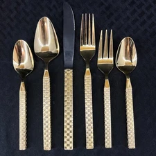 VINERS OF SHEFFIELD 6 PIECE SET VS23 GOLD ELECTROPLATED FLATWARE BASKETWEAVE