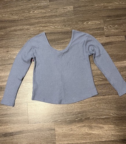 Blue Waffle-Knit Cropped Pullover Knit Top Size XS Oversized NWT - Picture 4 of 9