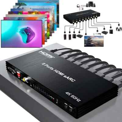 4K 60Hz 8 Port HDMI EARC Audio Extractor 1 in 8 Out / 8x1 Switch Video Converter