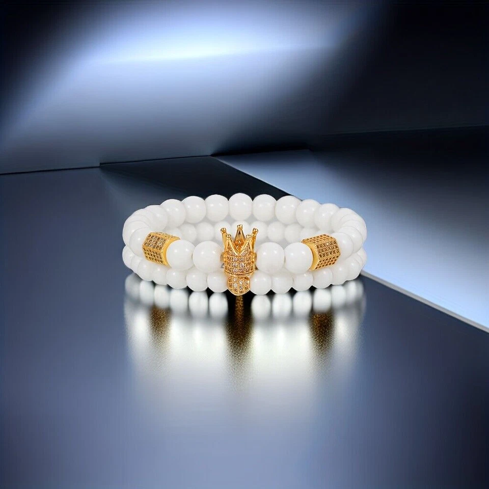 Conjunto de pulsera de jade blanco limpio simple de moda para hombre con incrustaciones de cobre Foto 2 de 4