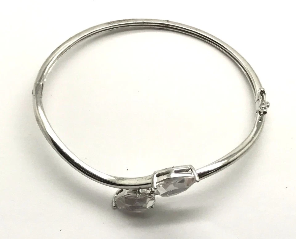 Sterling Silver 925 Pear Crystal Floating Colorful Gemstone Wrap Bangle Bracelet - Image 2 of 3