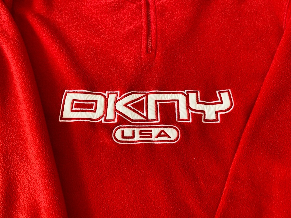 VTG 90s DKNY ACTIVE TECH RED 3M 1-4 ZIP FLEECE SWEATSHIRT