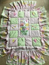 DONNA DEWBERRY Baby Crib Quilt  Bed Skirt  Happy Flowers Gingham  Springs Ind