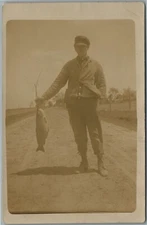 FISHERMAN ANTIQUE REAL PHOTO POSTCARD RPPC 