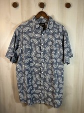 Cremieux Shirt Men Size XLT Blue Paisley Casual Pearl Snaps Short Sleeve
