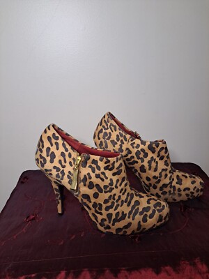 Christian Siriano Leopard Vegan Suede Platform Stiletto Heeled Bootie Sz 10