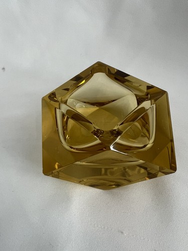 Murano Handmade Glass Ashtray Gold & Yellow Diamond Faceted Shape - Picture 3 of 9