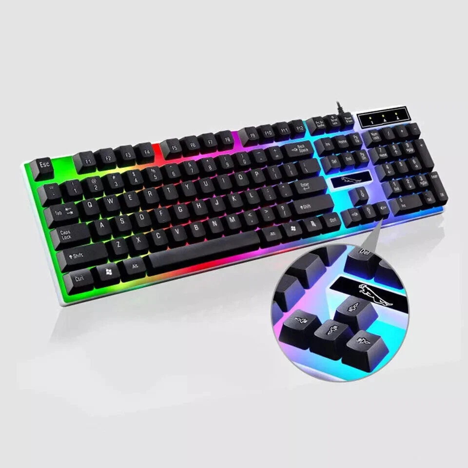 Gaming Keyboard Mouse Set USB Rainbow RGB LED Wired For PC Laptop PS5 Xbox One - Image 4 of 4